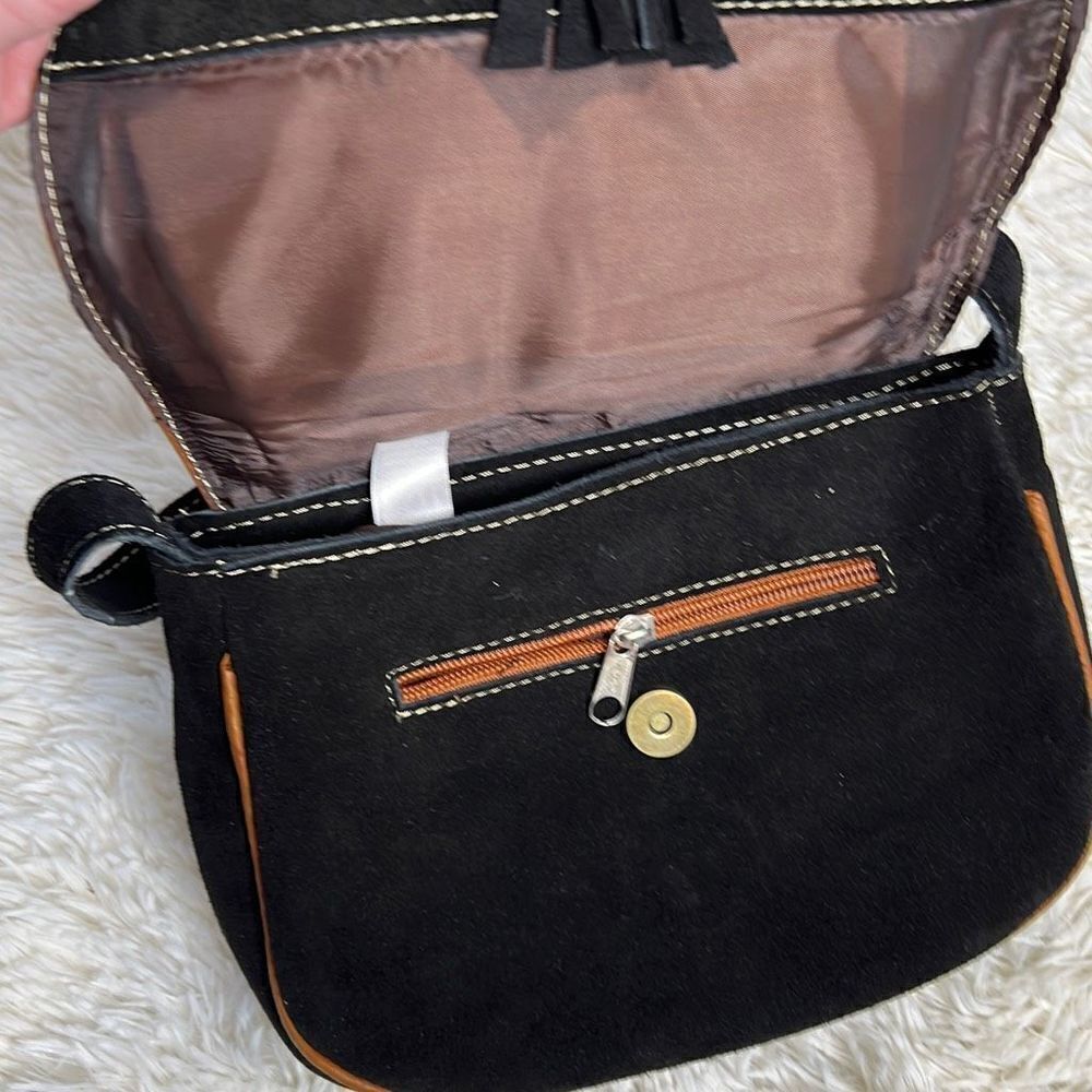Artisan Handcrafted Embroidered Small black Suede Leather Bag - Picture 3 of 8